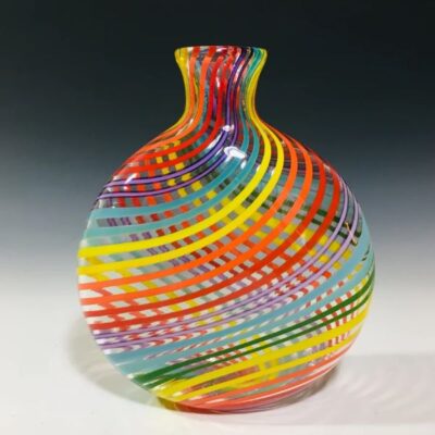 Flattened Rainbow Bottle , art glass by John Gibbons
