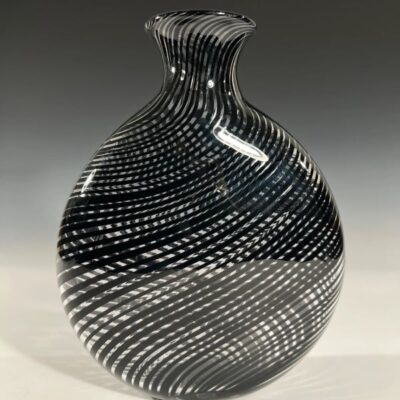Flattened Black Vertigo Vase , art glass by John Gibbons
