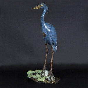 "Heron on Rock w/ Six Lilies" (16" H)
