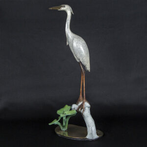 "Heron on a Branch with Lilies" (16" H)
