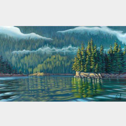 "Morning Mist Drifting Through the Trees"